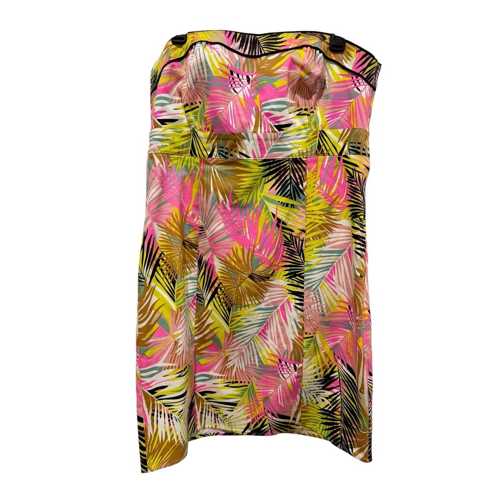 H&M‎ Strapless Tropical Palm Print Dress Size 14 Sweetheart A-Line - Picture 2 of 16